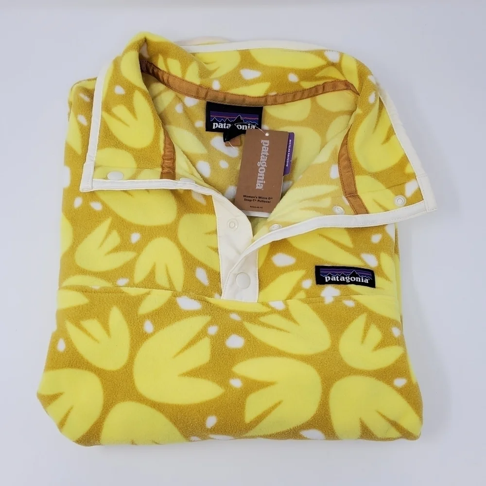 NWT PATAGONIA MICRO D SNAP-T PULLOVER RARE YELLOW COLOR PRINT WOMEN SIZE MEDIUM - Picture 12 of 15